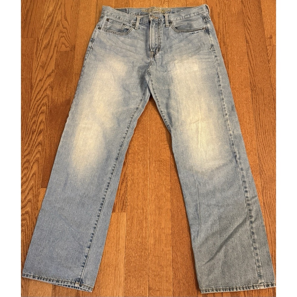 American Eagle Jeans Mens 33x34 Light Wash Loose Fit Baggy Denim Y2K Nice Fade